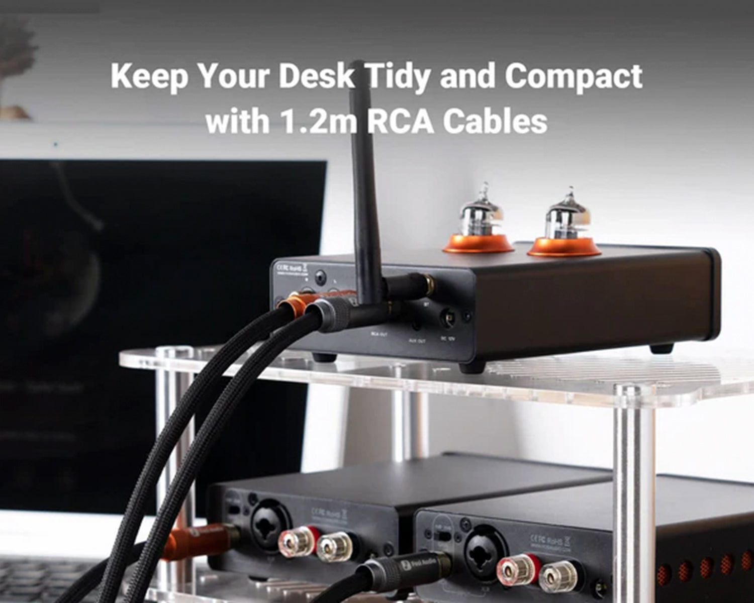 Cable de Audio Estéreo 2 RCA Macho a 2 RCA Macho Fosi Audio Chapado en Oro 1.2m