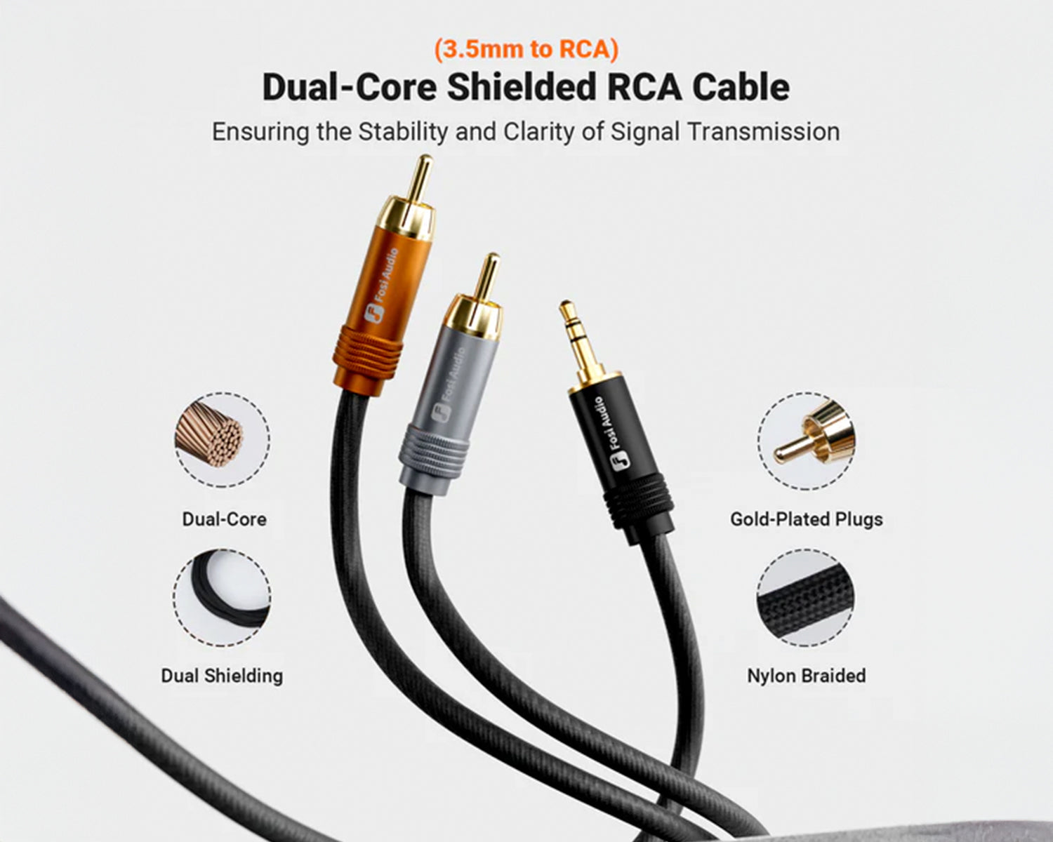 Cable de Audio 3.5mm a Doble RCA Fosi Audio 1.2m