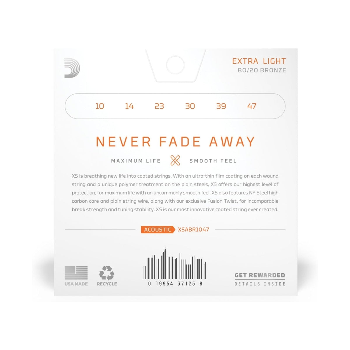 Encordadura D’Addario XS 10-47 Bronce XSABR1047 para Guitarra Acústica