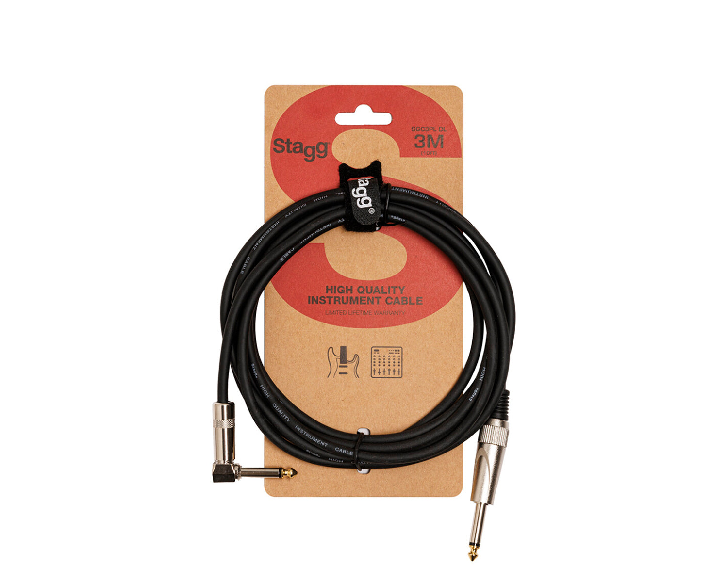 Cable Stagg SGC3PLDL de Instrumento Plug/Plug (M/M) Recto a Angulado 3 m Serie S