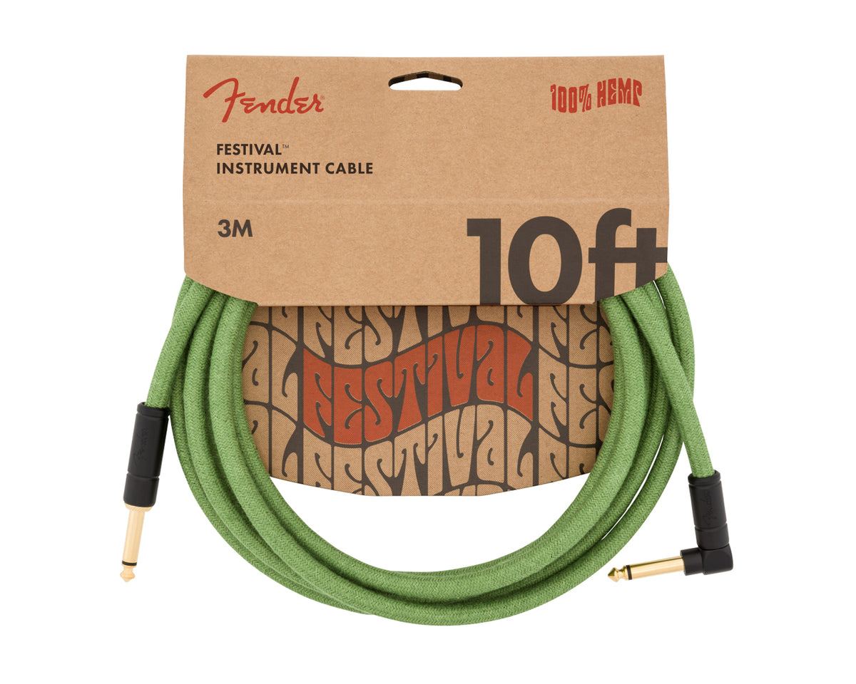 Cable para instrumento Fender Festival recto angular de 10 pies Verde