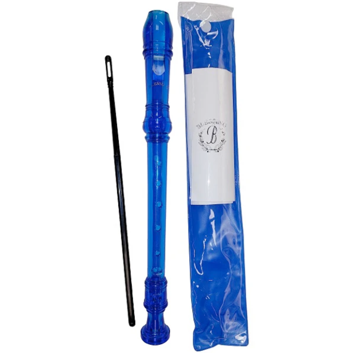 FLAUTA DULCE SOPRANO DO ''BLESSING'', PLASTICO AZUL TRANSPARENTE CON FUNDA