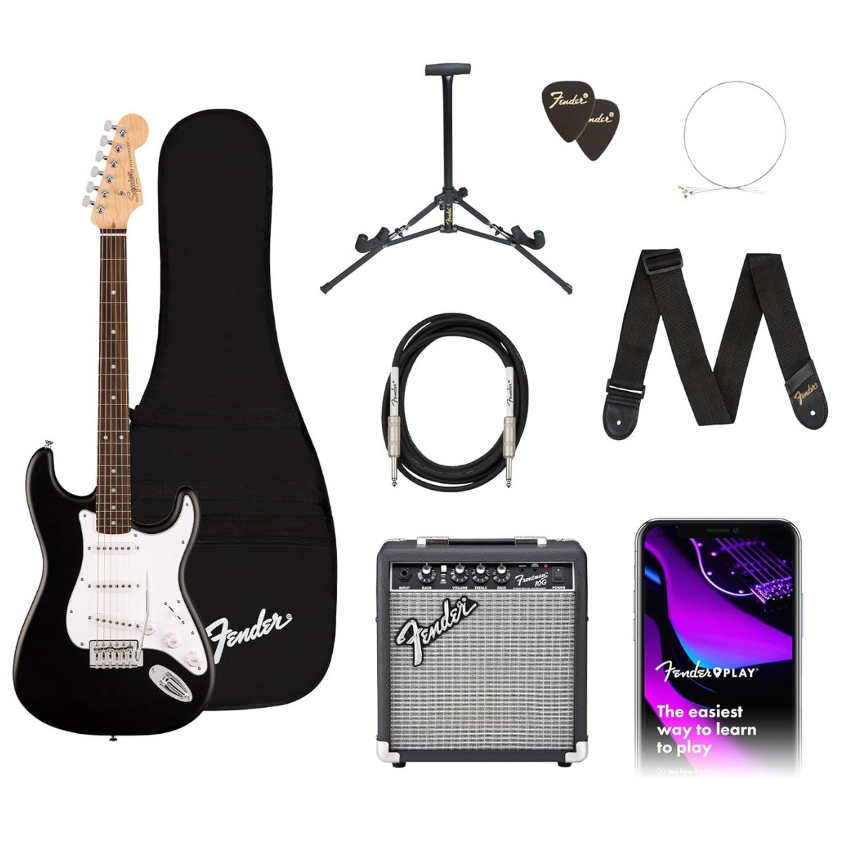PAQUETE GUITARRA ELECTRICA SQUIER DEBUT STRAT BLK