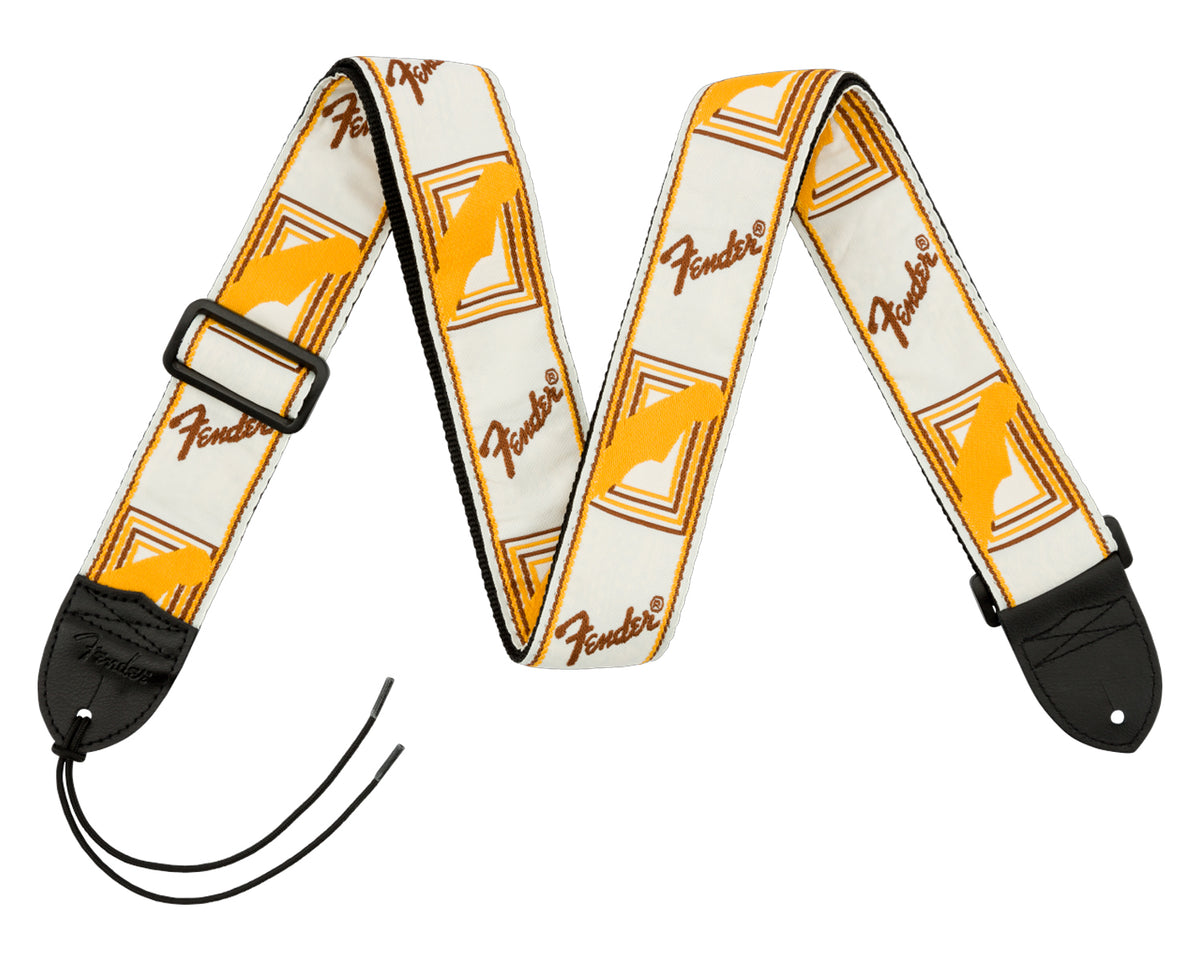 Tahalí para guitarra y bajo Fender Monogrammed blanco café amarillo de 2 pulgadas