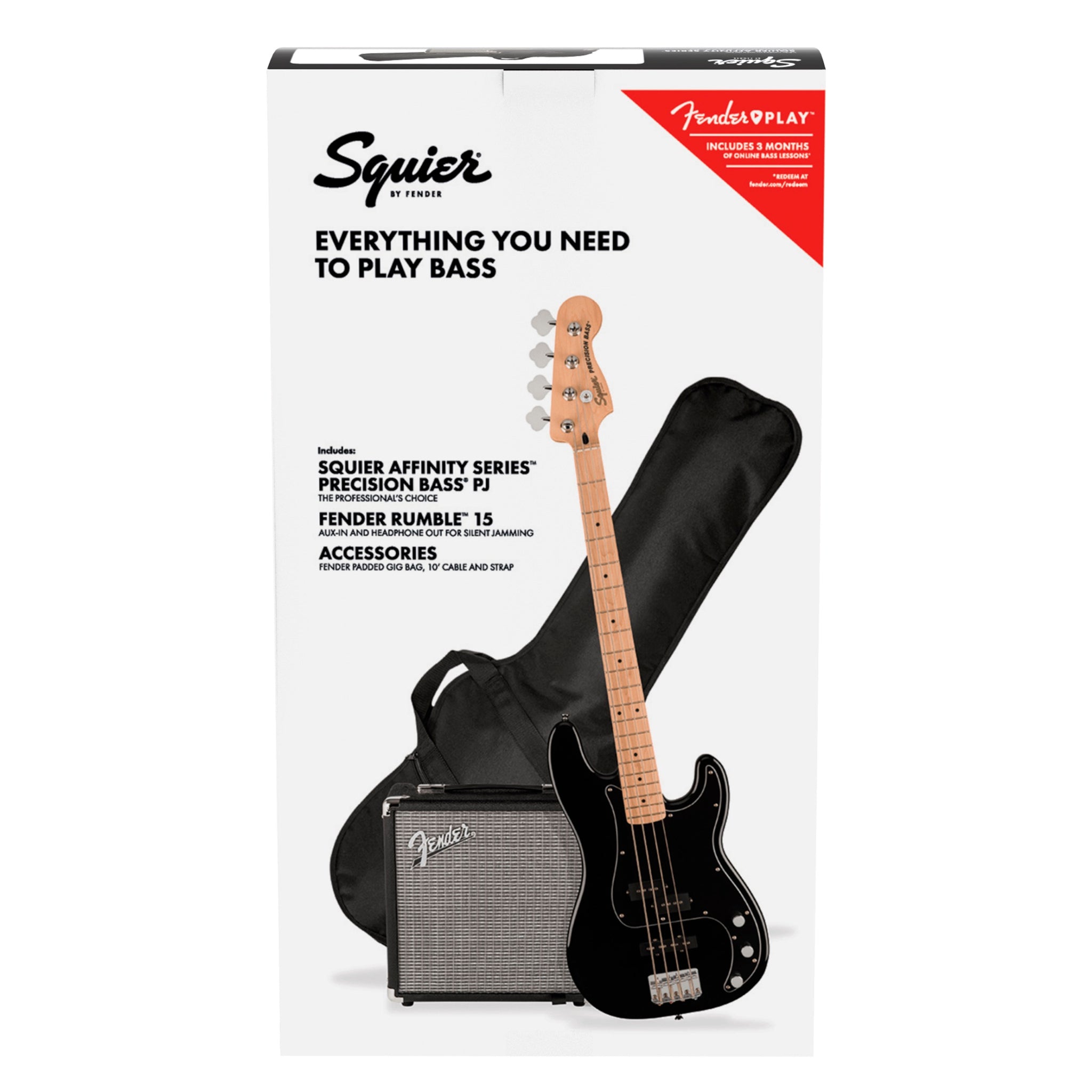Paquete Bajo Eléctrico Squier Affinity Precision Bass PJ Black con Estuche, Amplificador y Accesorios – Ideal para Principiantes