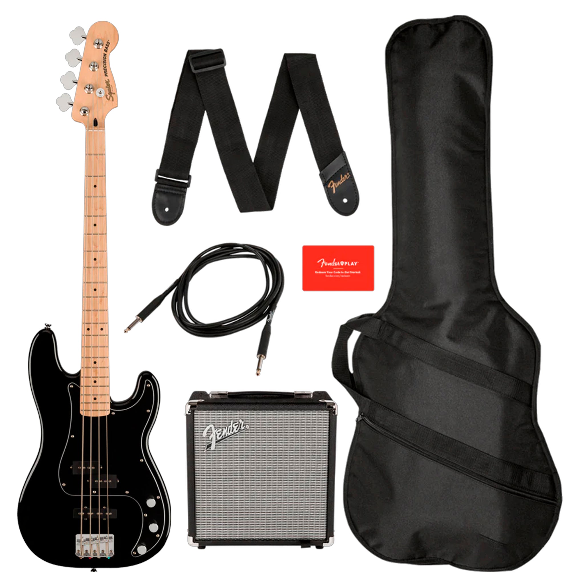 Paquete Bajo Eléctrico Squier Affinity Precision Bass PJ Black con Estuche, Amplificador y Accesorios – Ideal para Principiantes