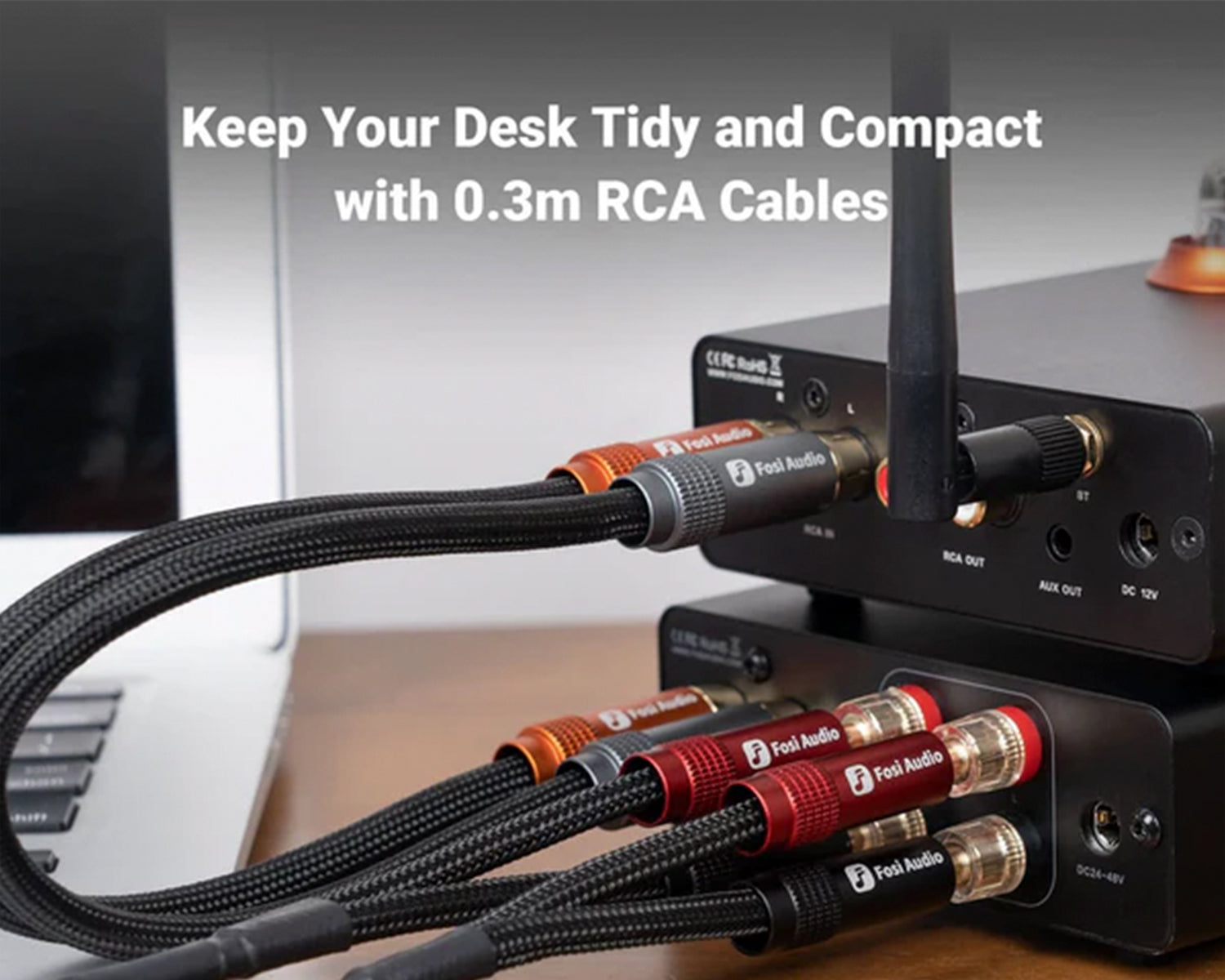 Cable de Audio Estéreo 2 RCA Macho a 2 RCA Macho Fosi Audio Chapado en Oro 0.3m