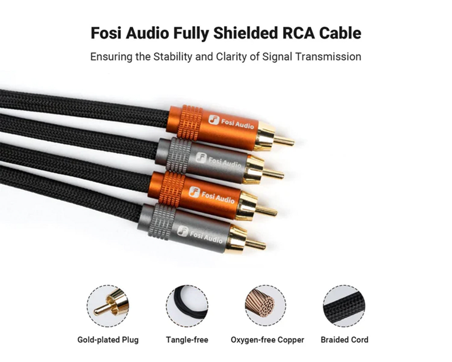 Cable de Audio Estéreo 2 RCA Macho a 2 RCA Macho Fosi Audio Chapado en Oro 0.3m