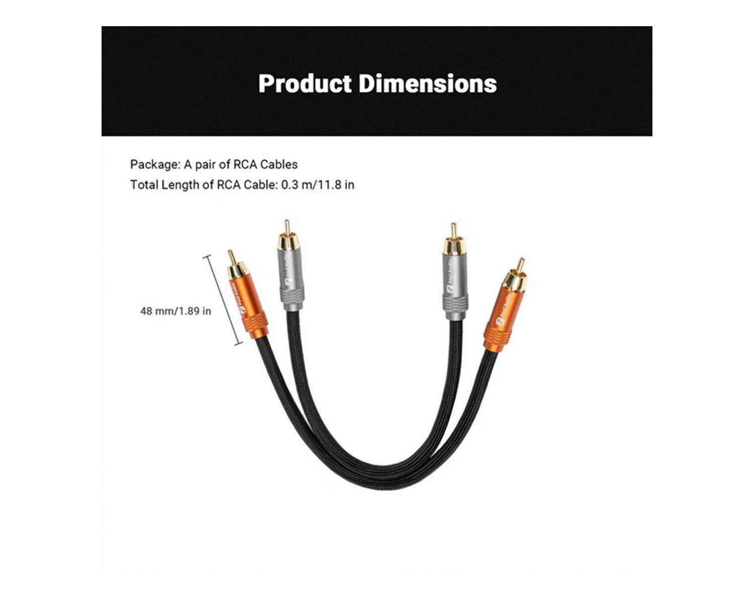 Cable de Audio Estéreo 2 RCA Macho a 2 RCA Macho Fosi Audio Chapado en Oro 0.3m