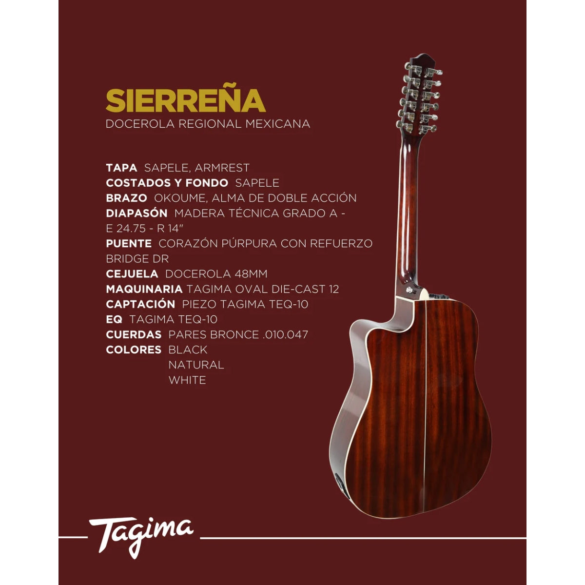 GUITARRA ELECTROACUSTICA DOCEROLA TAGIMA SIERREÑA NEGRA SIERREÑA-XII-EQ-BK
