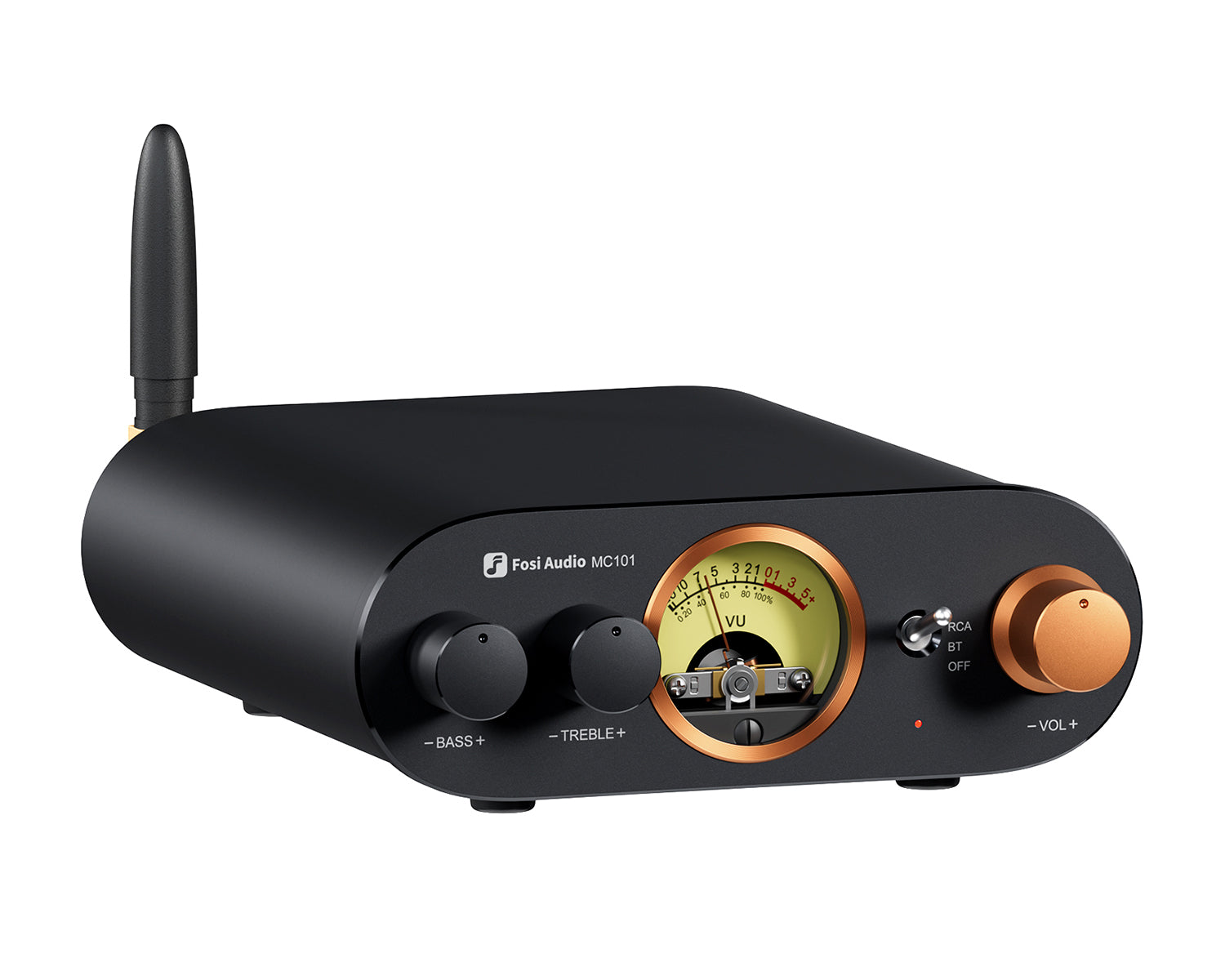 Amplificador Estéreo Bluetooth Fosi Audio MC101 Receptor HiFi 2 Canales con Medidor VU