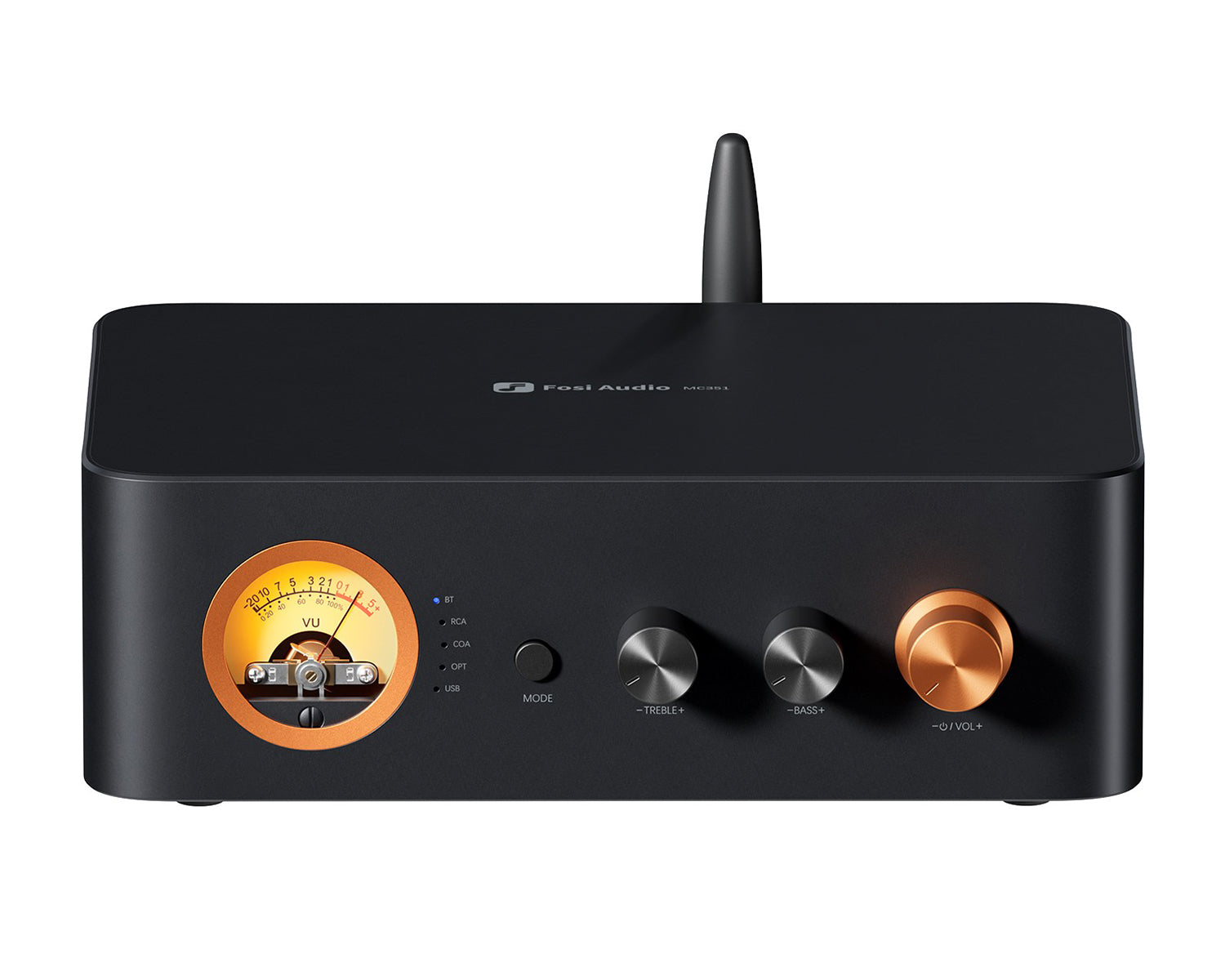Amplificador Integrado 2.1 Canales Fosi Audio MC351 con DAC y Medidor VU Vintage