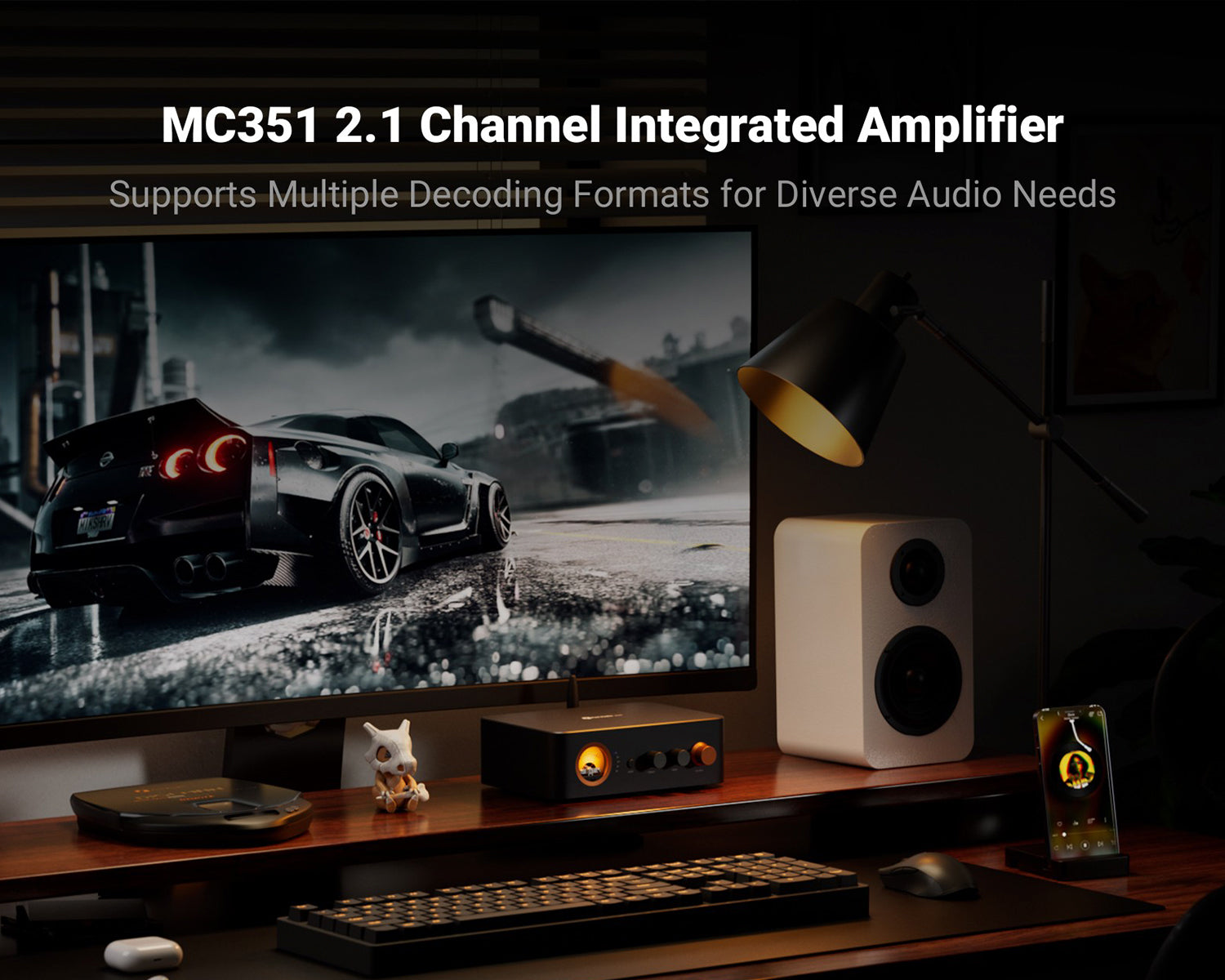 Amplificador Integrado 2.1 Canales Fosi Audio MC351 con DAC y Medidor VU Vintage