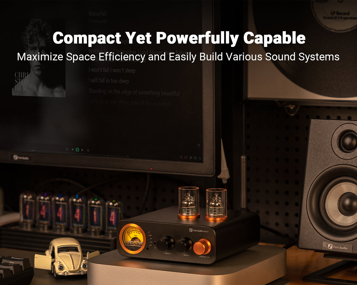 Amplificador de Bulbos Integrado Bluetooth Fosi Audio MC331 con DAC y Medidor VU