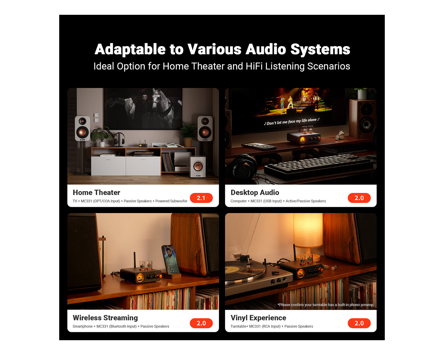 Amplificador de Bulbos Integrado Bluetooth Fosi Audio MC331 con DAC y Medidor VU