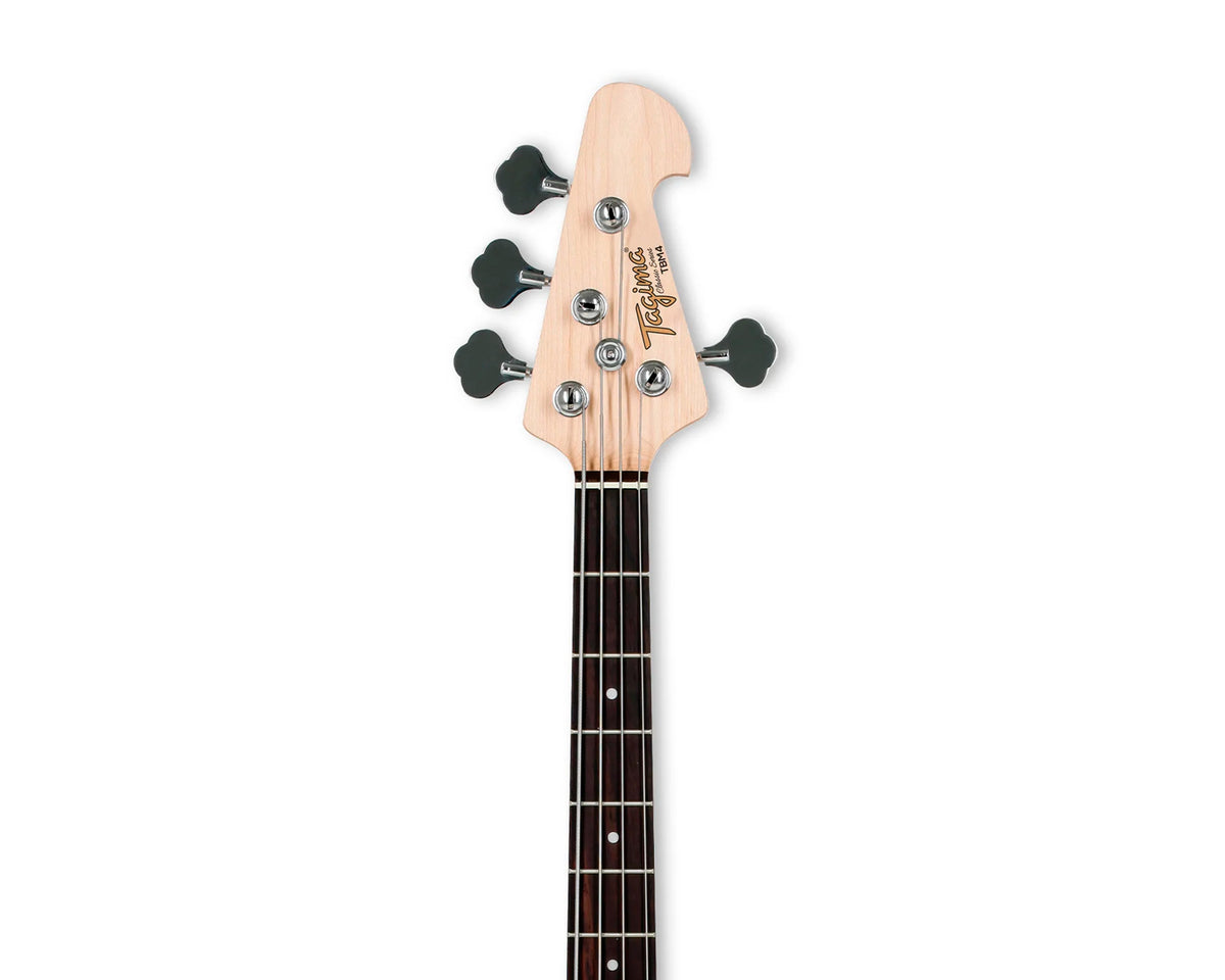 Bajo eléctrico Tagima TBM-4 BK de 4 cuerdas negro con golpeador blanco