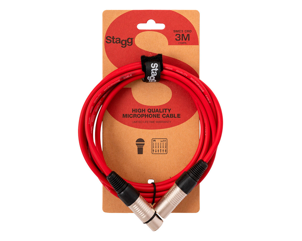 Cable de micrófono Stagg SMC3 CRD XLR a XLR rojo de 3 m