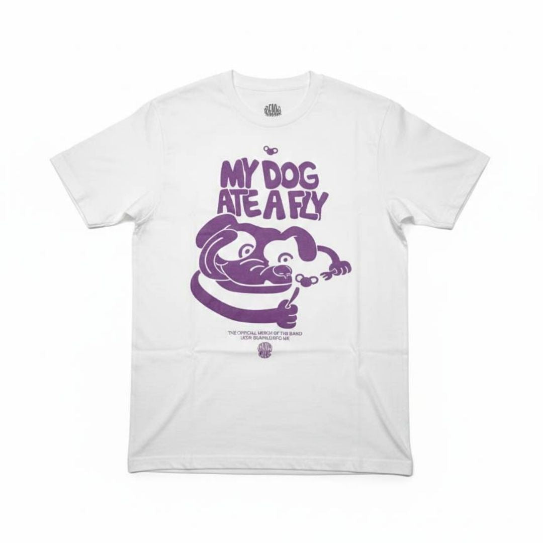 PLAYERA MELLON COLLIE MY DOG ATE A FLY BLANCA