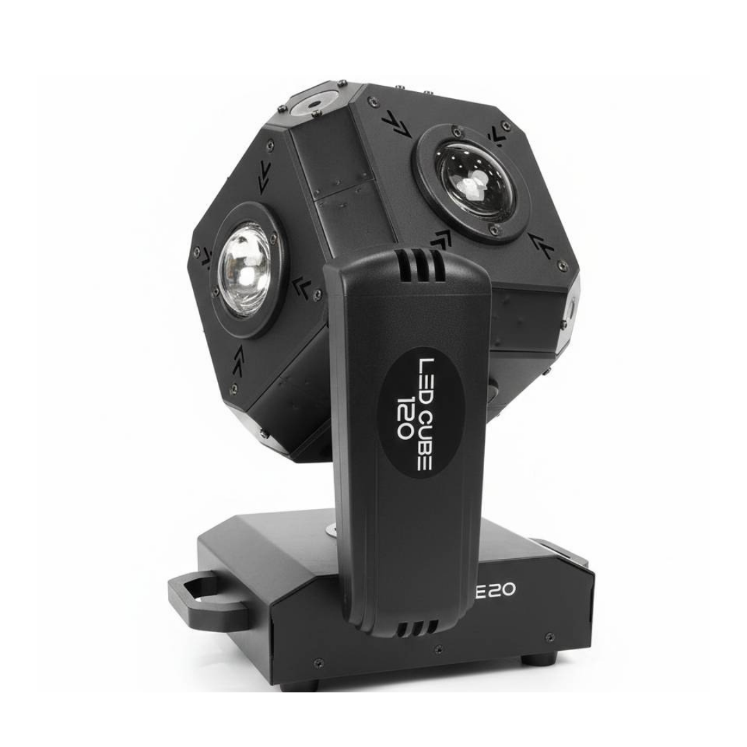 LED CUBE 120 CABEZA MOVIL ROTATORIA DE LEDS CON EFECTO DUAL BEAM Y WASH DE 12 LEDS DE 10 W C/U