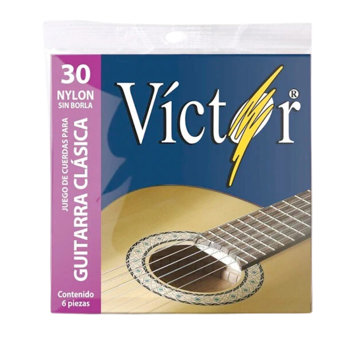 ENCORDADURA VICTOR PARA GUITARRA CLASICA NYLON NEGRO + ENTORCHADO TUMBAGA DORADO CON BORLA