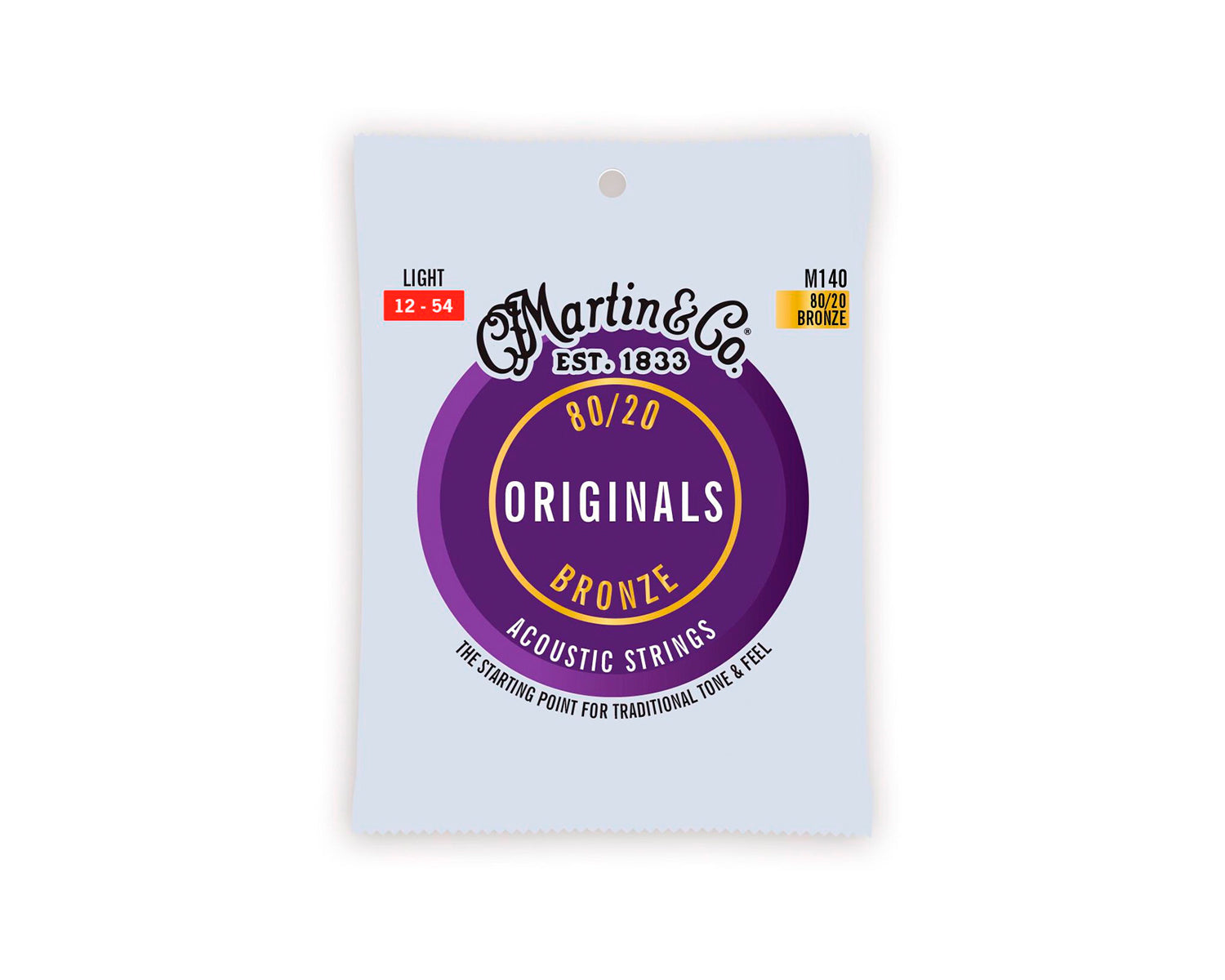 Encordadura para Guitarra Acústica Martin M140 Originals 80/20 Bronze Light .012-.054