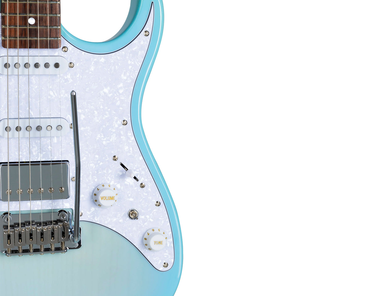 Guitarra Eléctrica Tagima Stella Oasis con acabado Transparent Celestial Blue Burst
