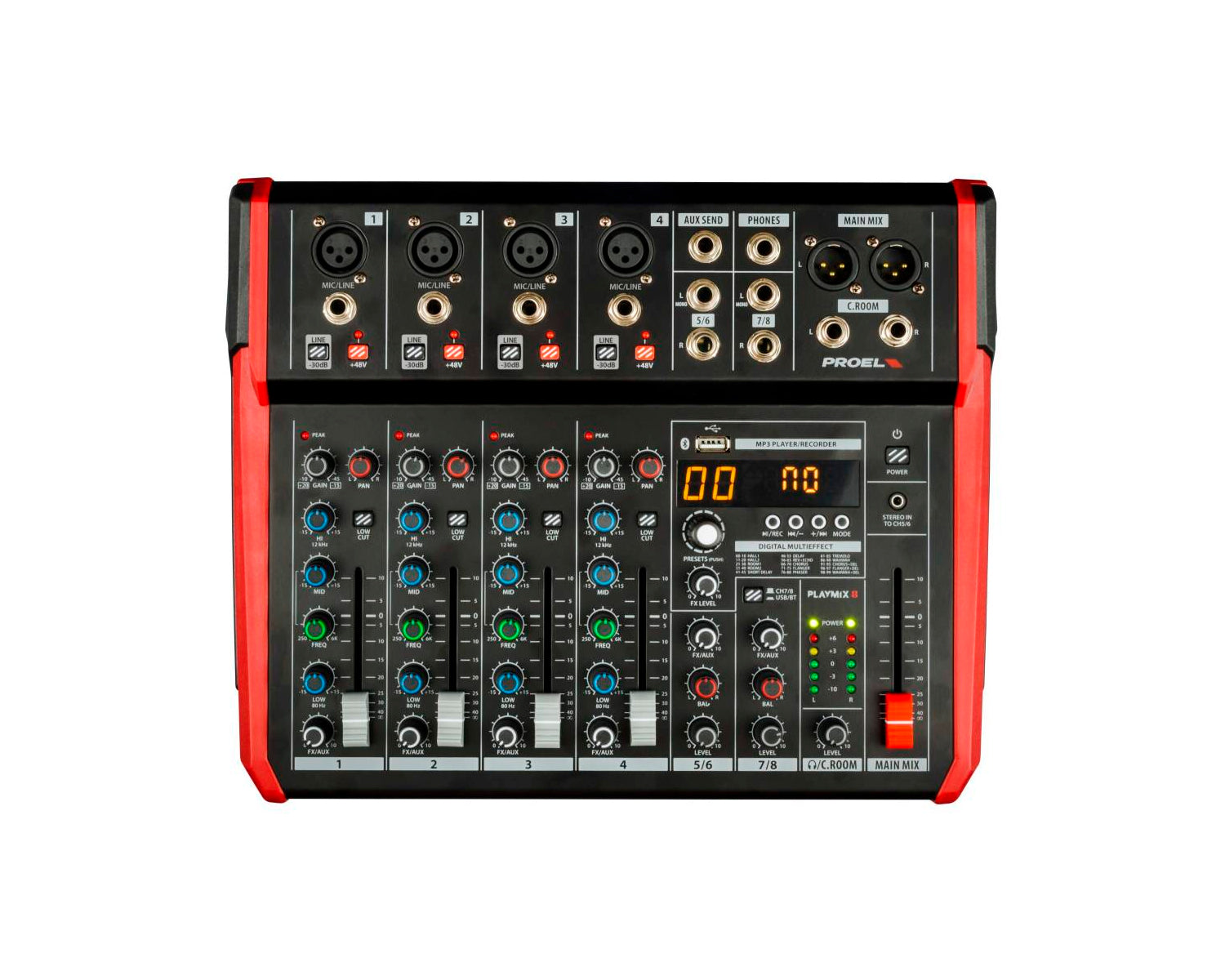 Mezcladora PROEL PLAYMIX8 de 8 Canales con FX DSP y Bluetooth