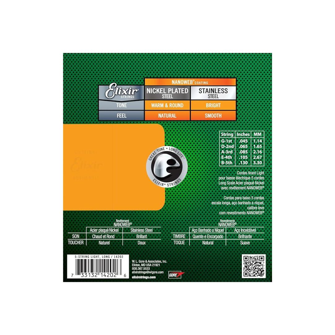 ENCORDADURA ELIXIR BAJO ELECTRICO NANOWEB 45-130 5CDAS