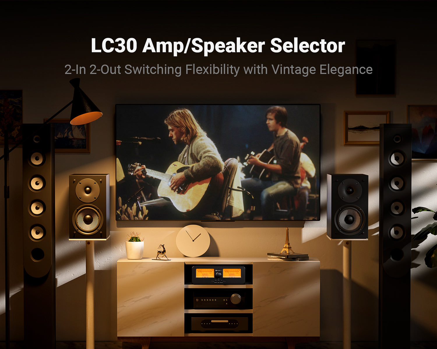 Selector de Amplificadores y Bafles Fosi Audio LC30 2 Entradas / 2 Salidas con Medidor VU Dual - Versión Naranja