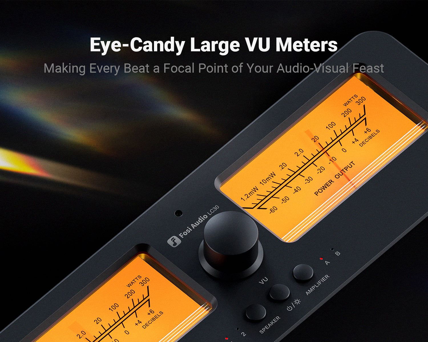 Selector de Amplificadores y Bafles Fosi Audio LC30 2 Entradas / 2 Salidas con Medidor VU Dual - Versión Naranja
