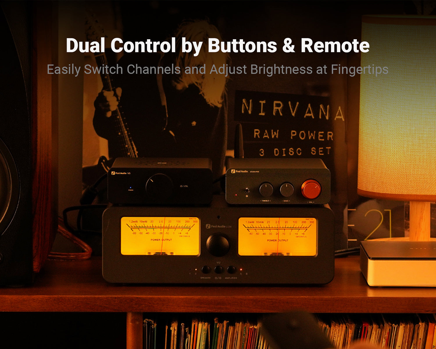 Selector de Amplificadores y Bafles Fosi Audio LC30 2 Entradas / 2 Salidas con Medidor VU Dual - Versión Naranja