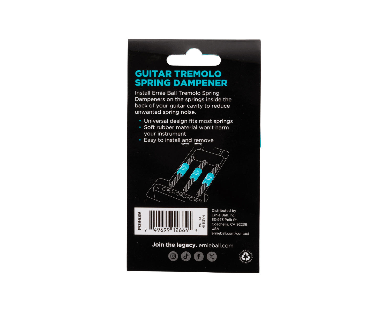 Sordinas Ernie Ball para Resortes de Guitarra Eléctrica Goma Negra 9639