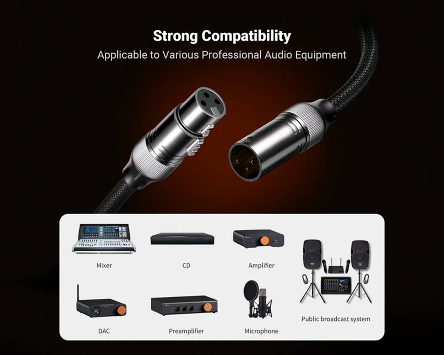 Cable XLR Fosi Audio 0.3m (Paquete de 2) para Preamplificador a Amplificador de Potencia