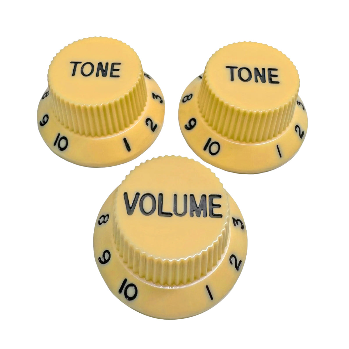 BOTONES AXLABS MOD. STRAT STYLE KNOB SET  (BLACK FONT) (COLOR:AGED WHITE/CREAM)