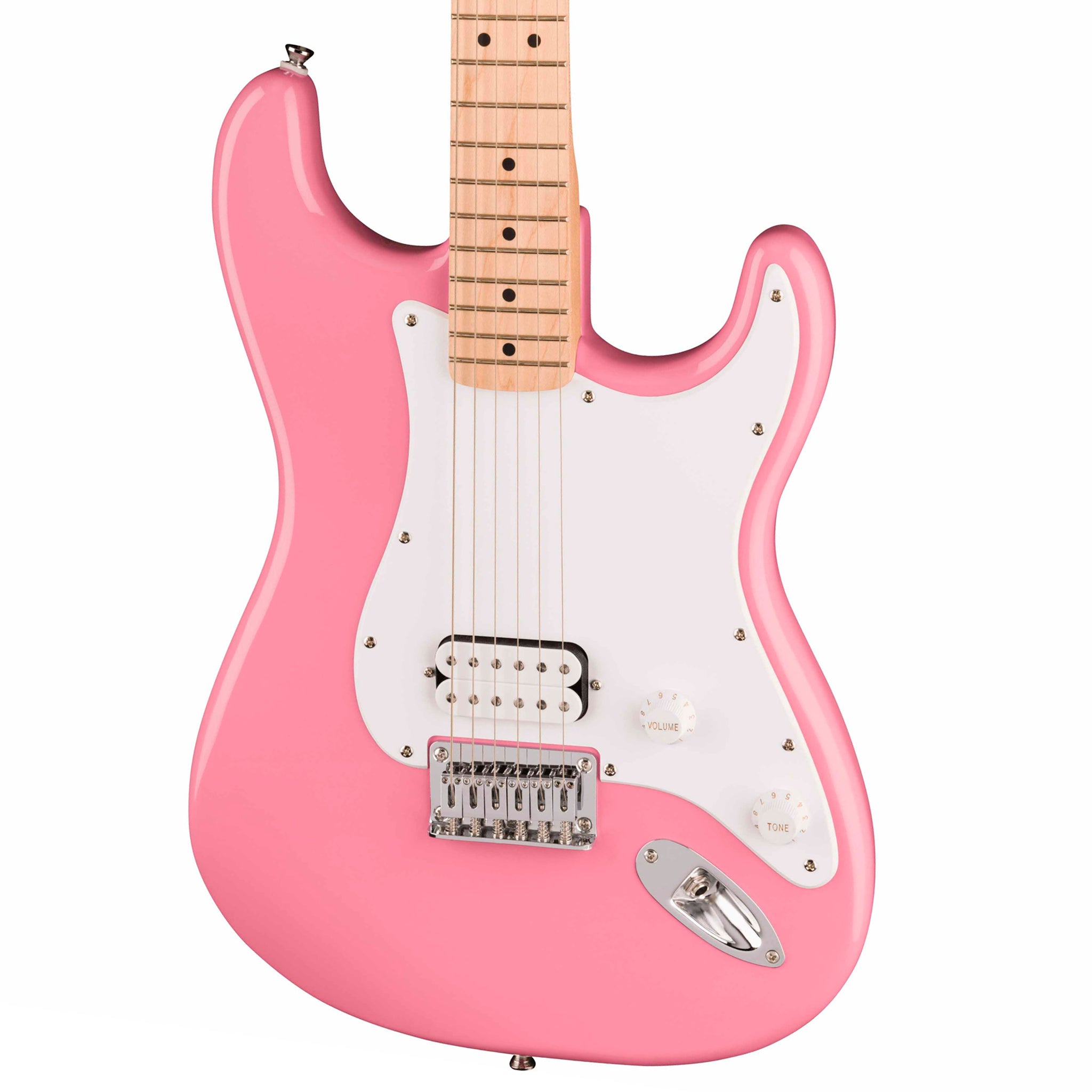 SQUIER SONIC STRATOCASTER HT H, MAPLE WHITE PICKGUARD, FLASH PINK