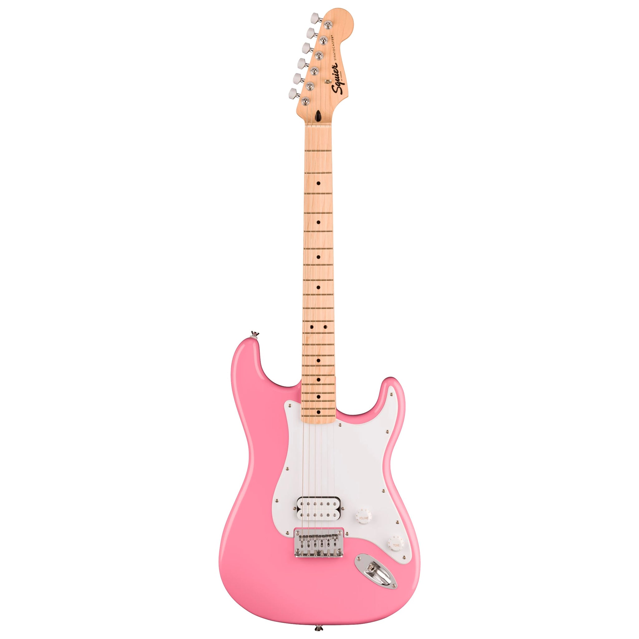 SQUIER SONIC STRATOCASTER HT H, MAPLE WHITE PICKGUARD, FLASH PINK