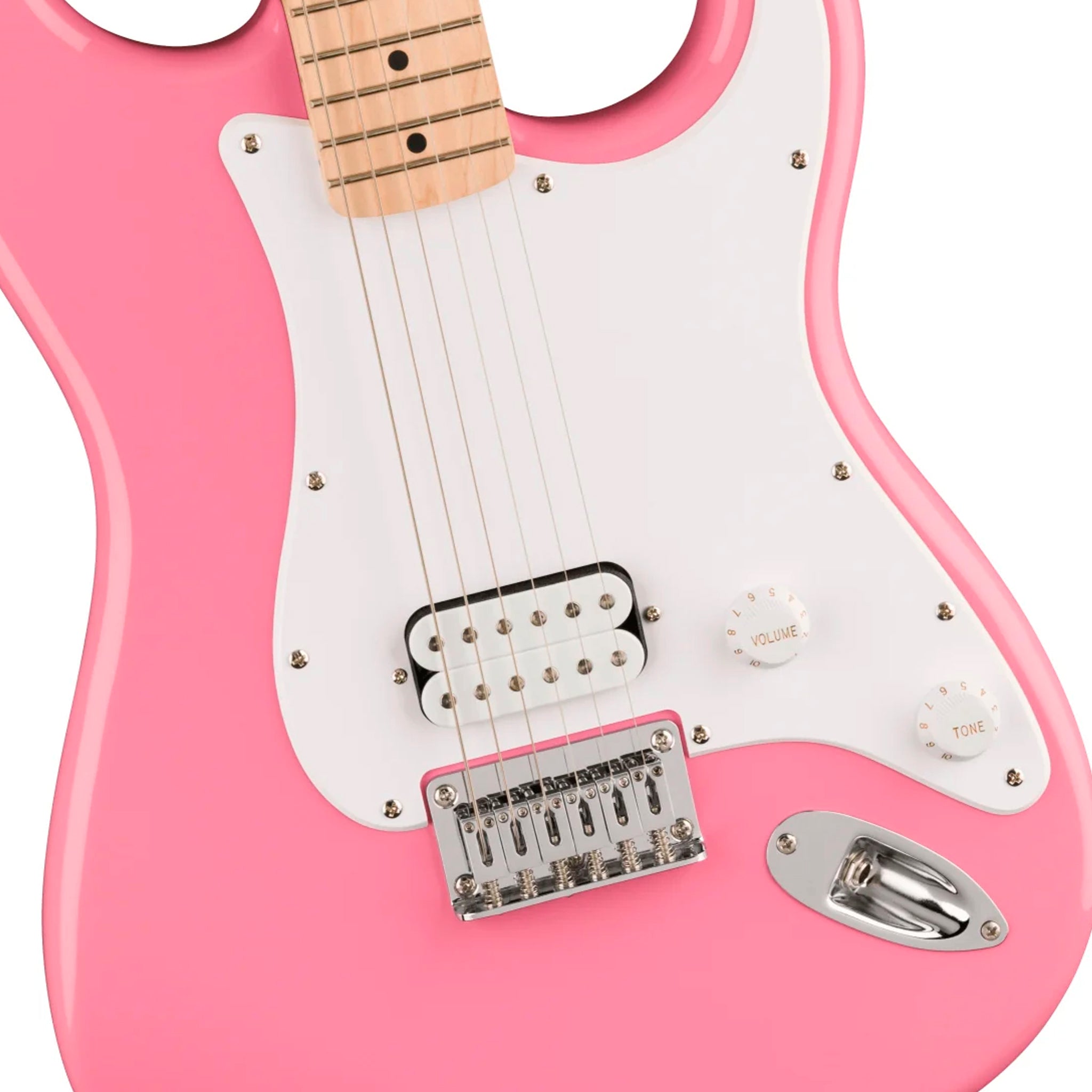 SQUIER SONIC STRATOCASTER HT H, MAPLE WHITE PICKGUARD, FLASH PINK